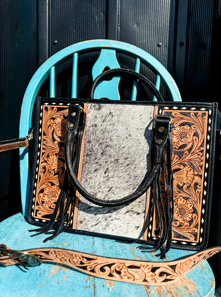 Women’s Work-Ready Cowhide & Tooled Leather Concealed Tote