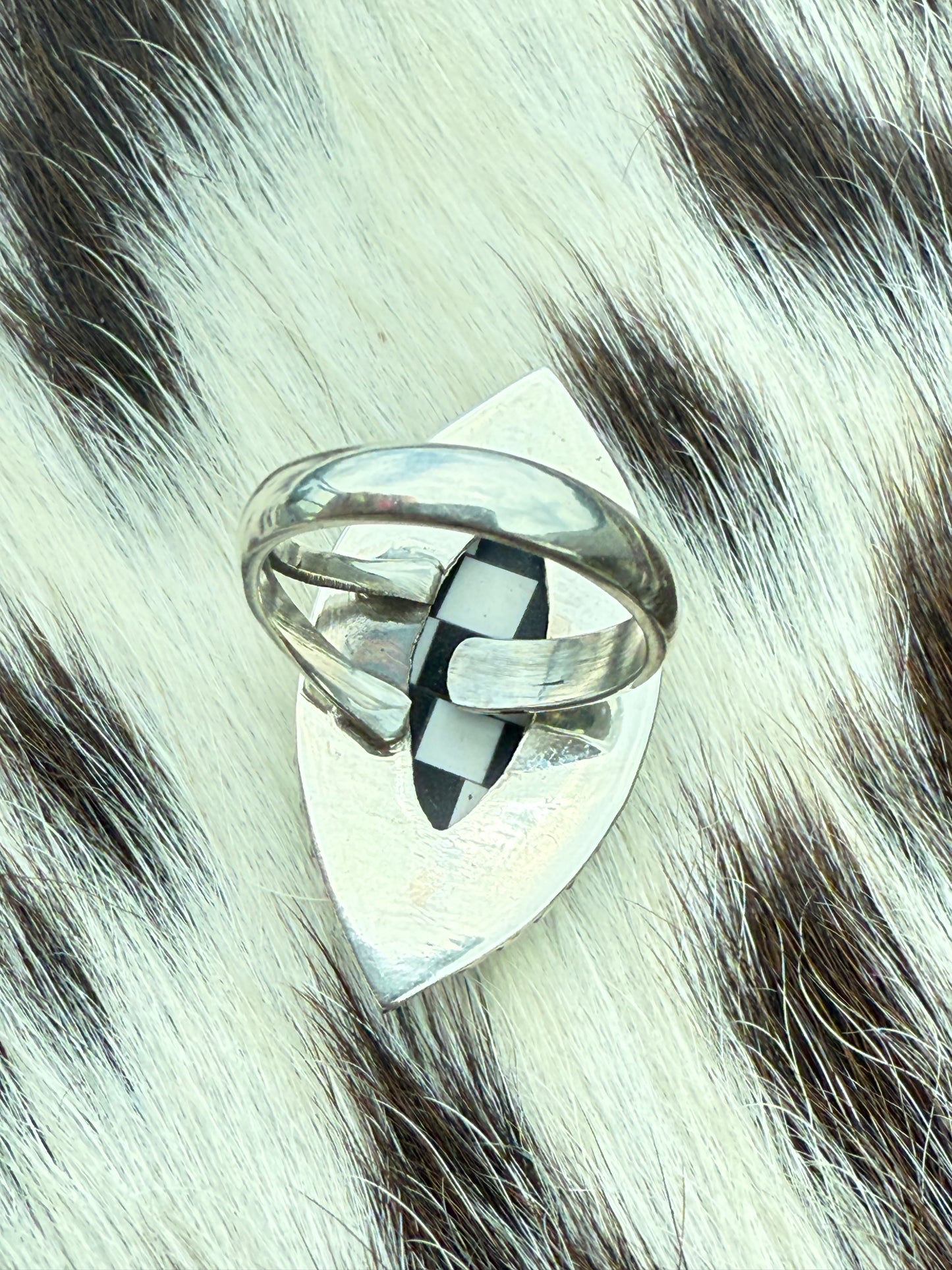 Sterling Silver Black and White Checkered Ring