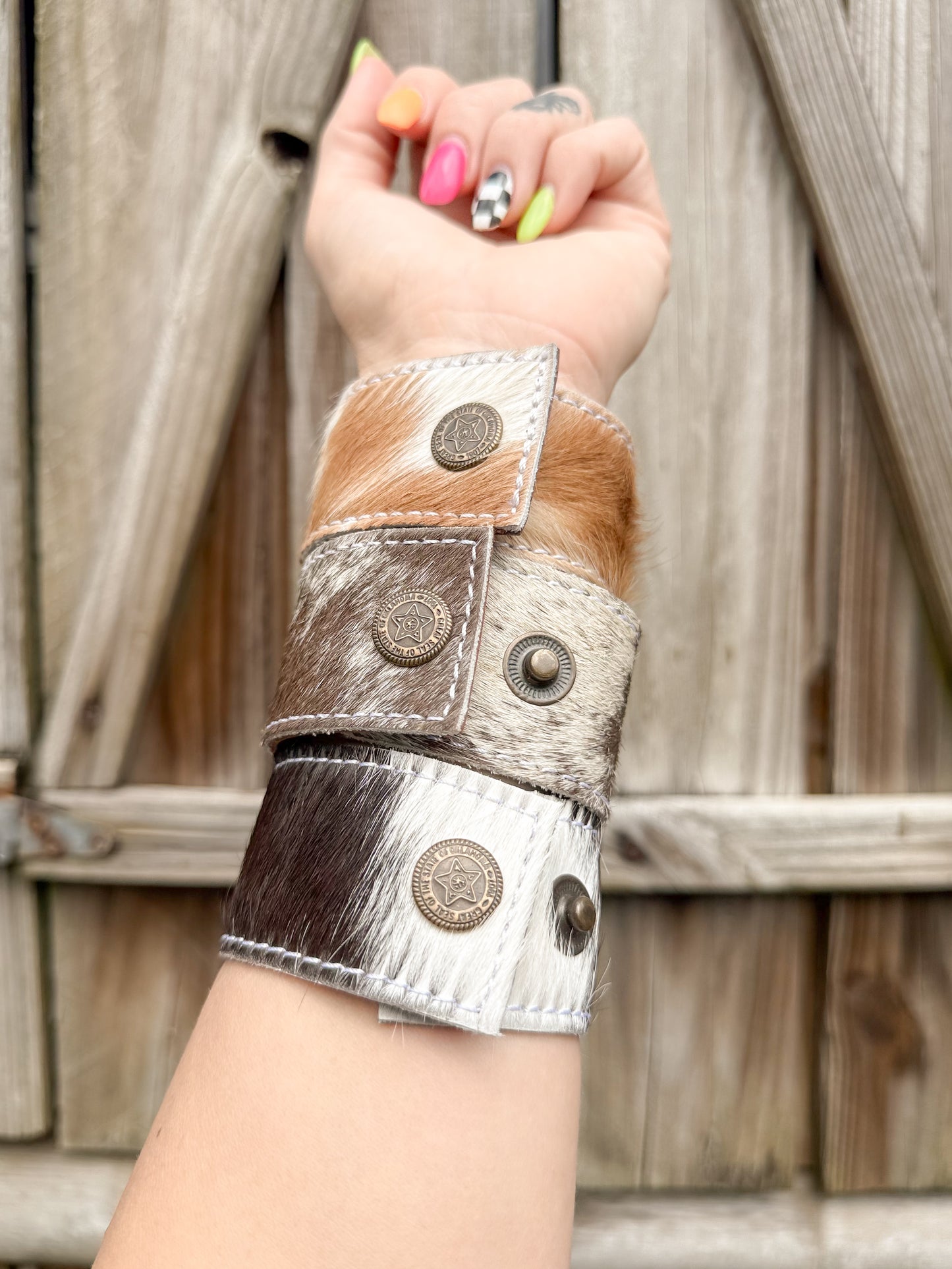 Sundown Cuff : Cowhide Leather Bracelet Concho Cuff