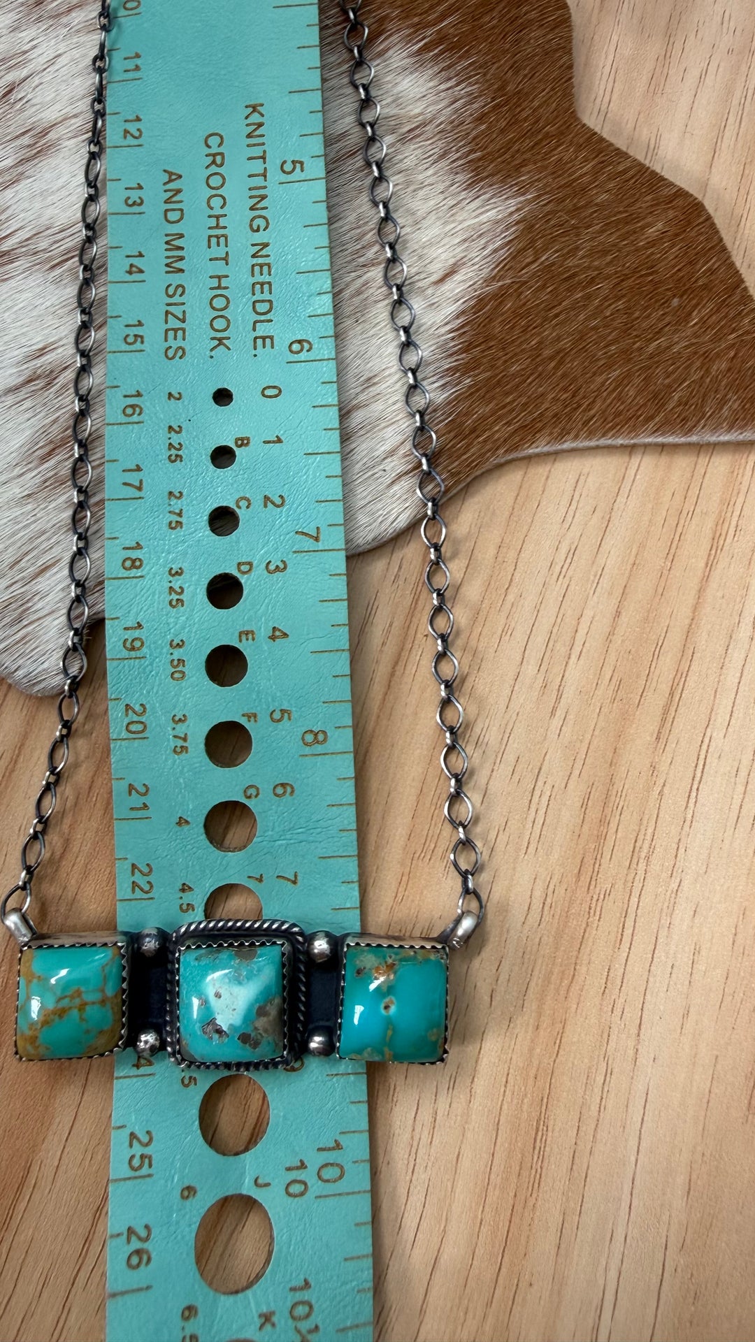 Navajo Handmade Triple Turquoise Bar Necklace | Sterling Silver | Alysa Martinez | 18” Southwestern Necklace