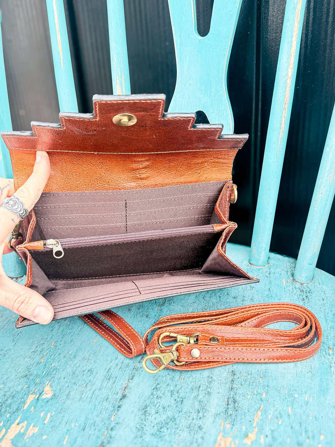 Two Step | Tooled Leather & Cowhide 3-Way Wallet Crossbody