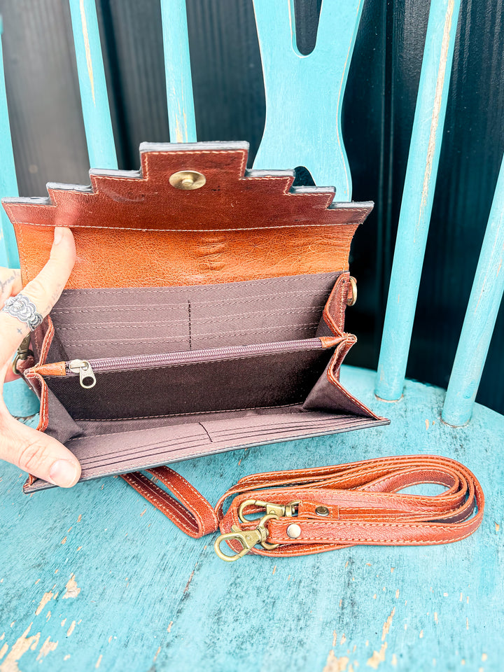 Two Step | Tooled Leather & Cowhide 3-Way Wallet Crossbody