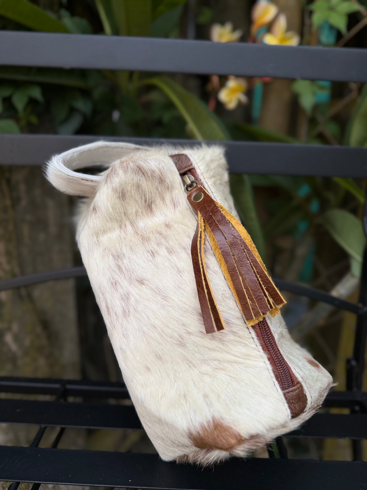 Brown/Tan Cowhide & Leather Travel Cosmetic Bag | Zipper Toiletry Case