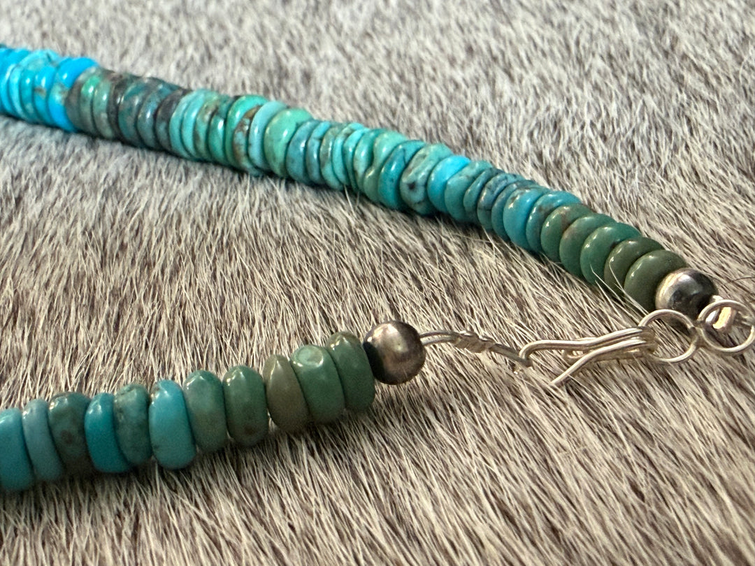 Navajo Turquoise Heishi & Sterling Silver Pearl Necklace – Handmade 19.5” – By Mason Lee