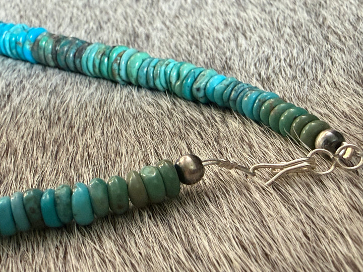 Navajo Turquoise Heishi & Sterling Silver Pearl Necklace – Handmade 19.5” – By Mason Lee