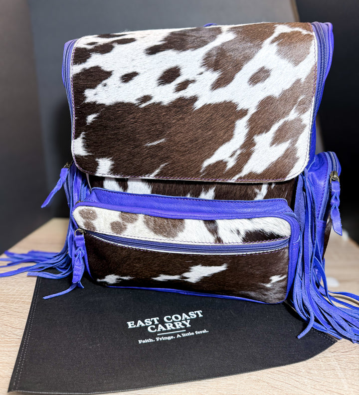 The Violet Run | Cobalt Violet Leather & Cowhide Fringe Backpack