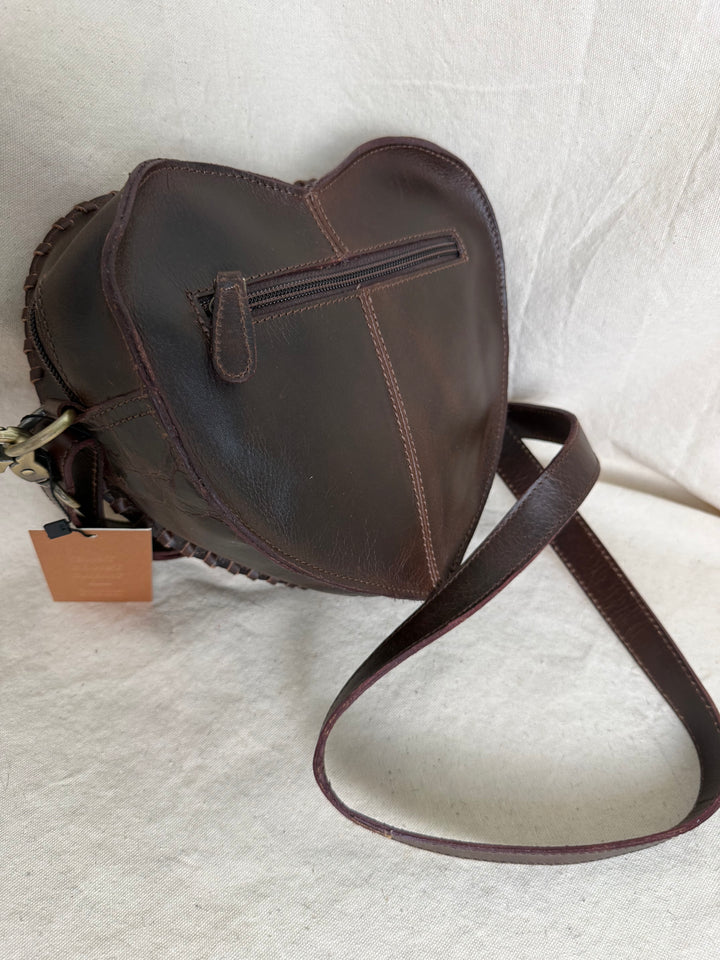 Sunflower Sweetheart Crossbody | Tooled Leather & Cowhide Heart Purse