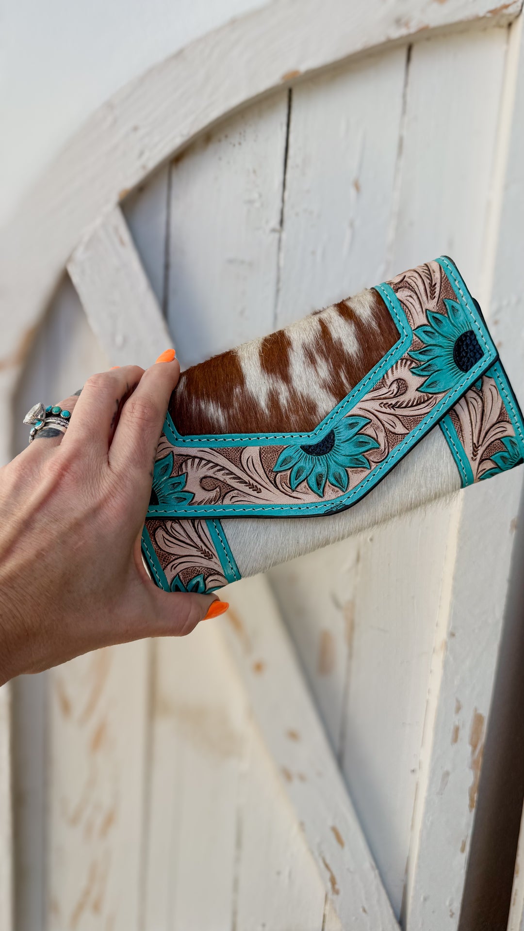 Turquoise Trail Cowhide Wallet | Tooled Leather Western Wallet