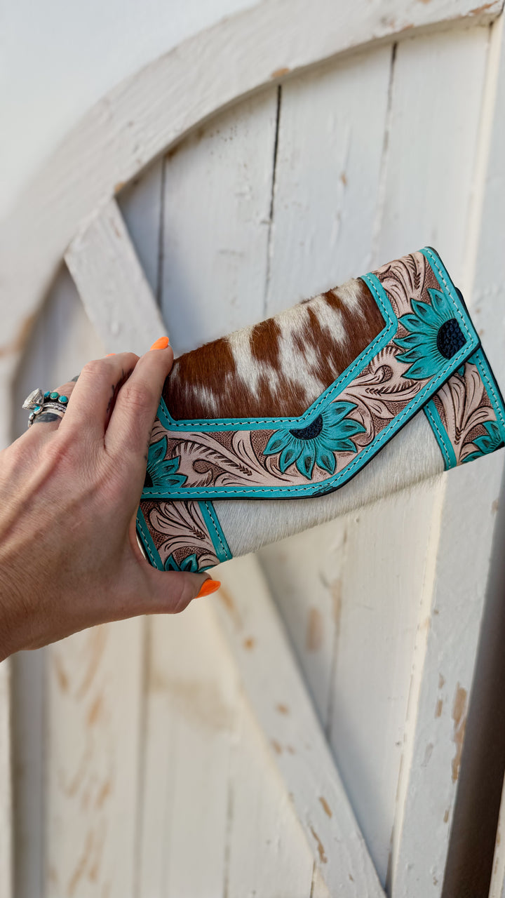 Turquoise Trail Cowhide Wallet | Tooled Leather Western Wallet