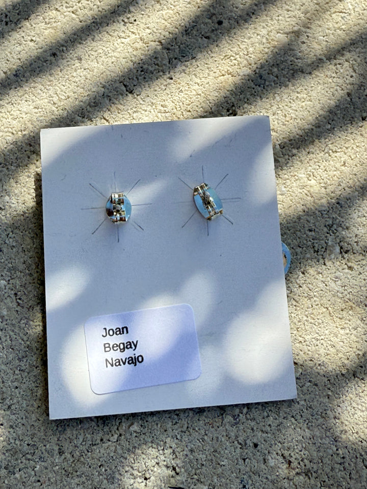 Joan Begay Navajo Handmade Sterling Silver Concho Kingman Turquoise Earrings