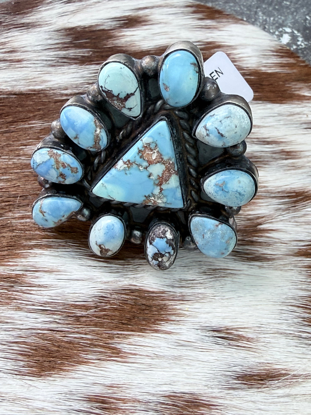 Wilson Dawes Golden Hills Turquoise Cluster Statement Ring — Navajo Handmade Sterling Silver