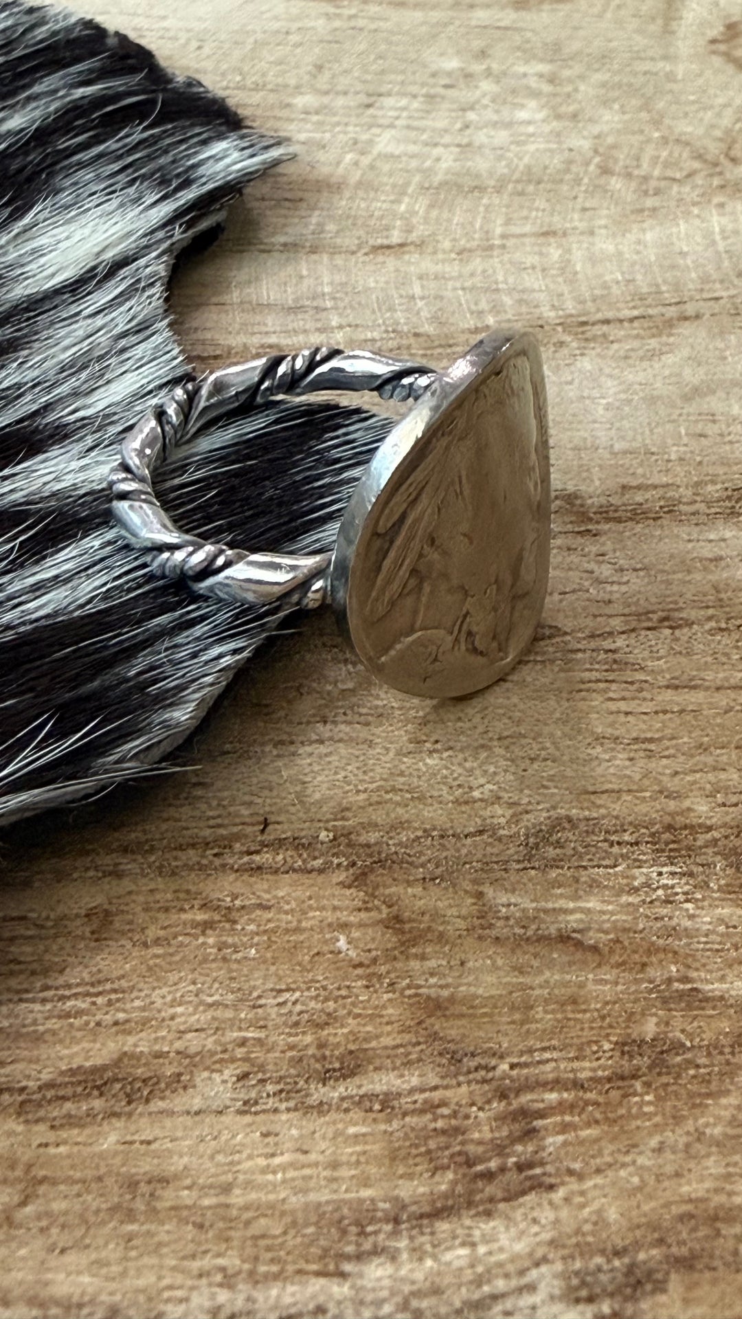 Vintage Buffalo Nickel Ring | Sterling Silver Twist Band | Handmade USA | Size 8