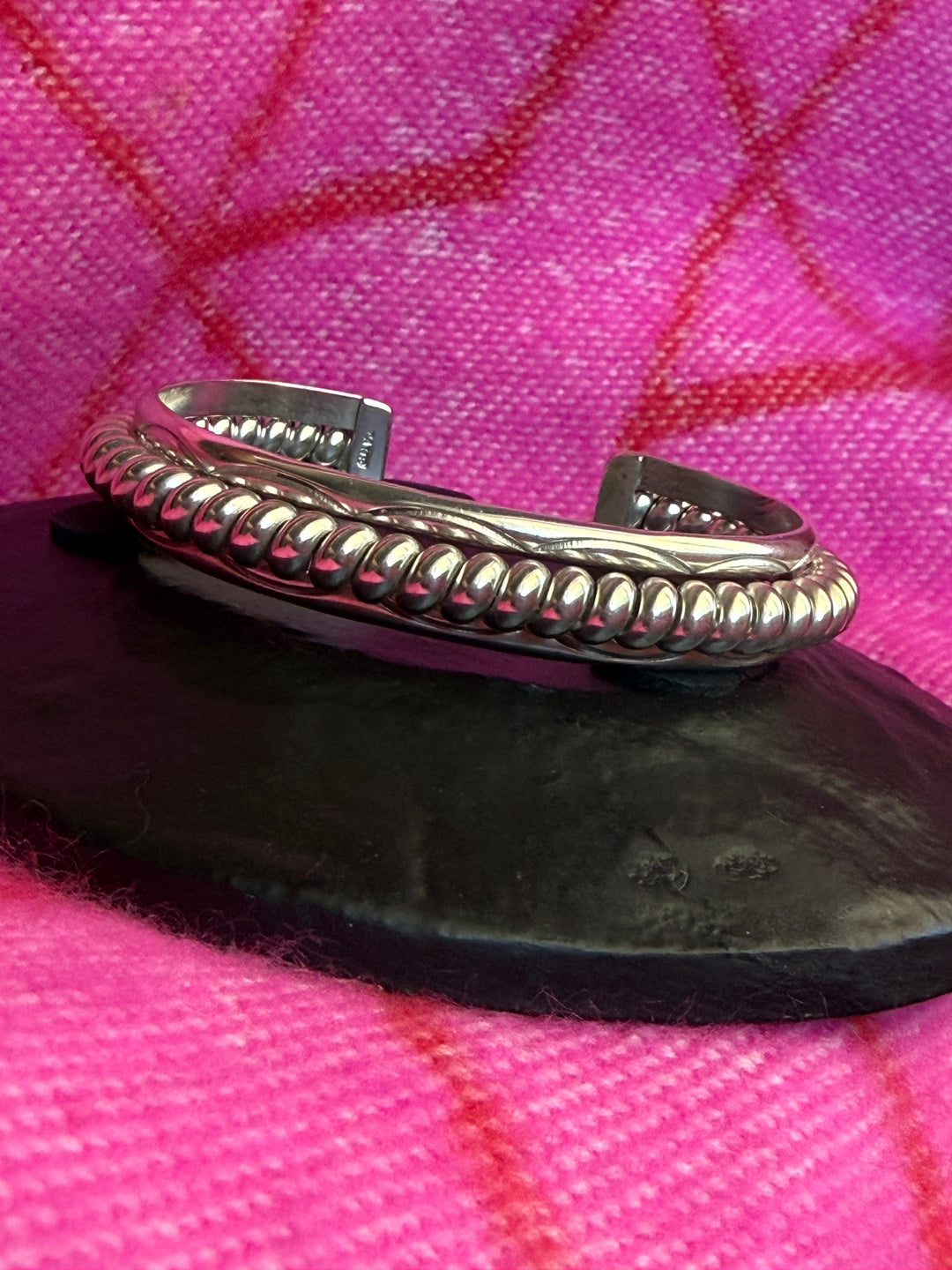 TAHE Navajo Sterling Silver Rope Cuff Bracelet