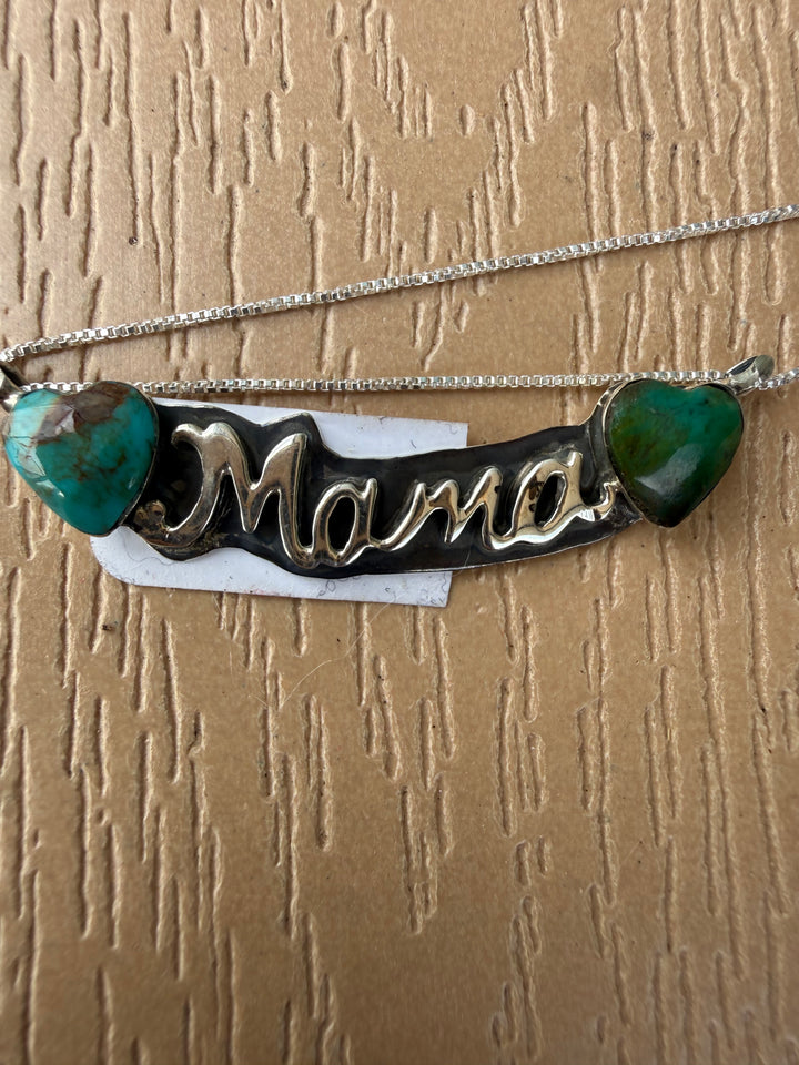 Navajo Handmade Sterling Silver Kingman Turquoise Mama Necklace | Signed by Charlene Yazzie | Choose Your Style
