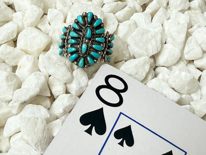 Zuni Petit Point Turquoise Cluster Statement Ring - Size 8