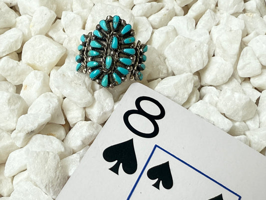 Zuni Petit Point Turquoise Cluster Statement Ring - Size 8