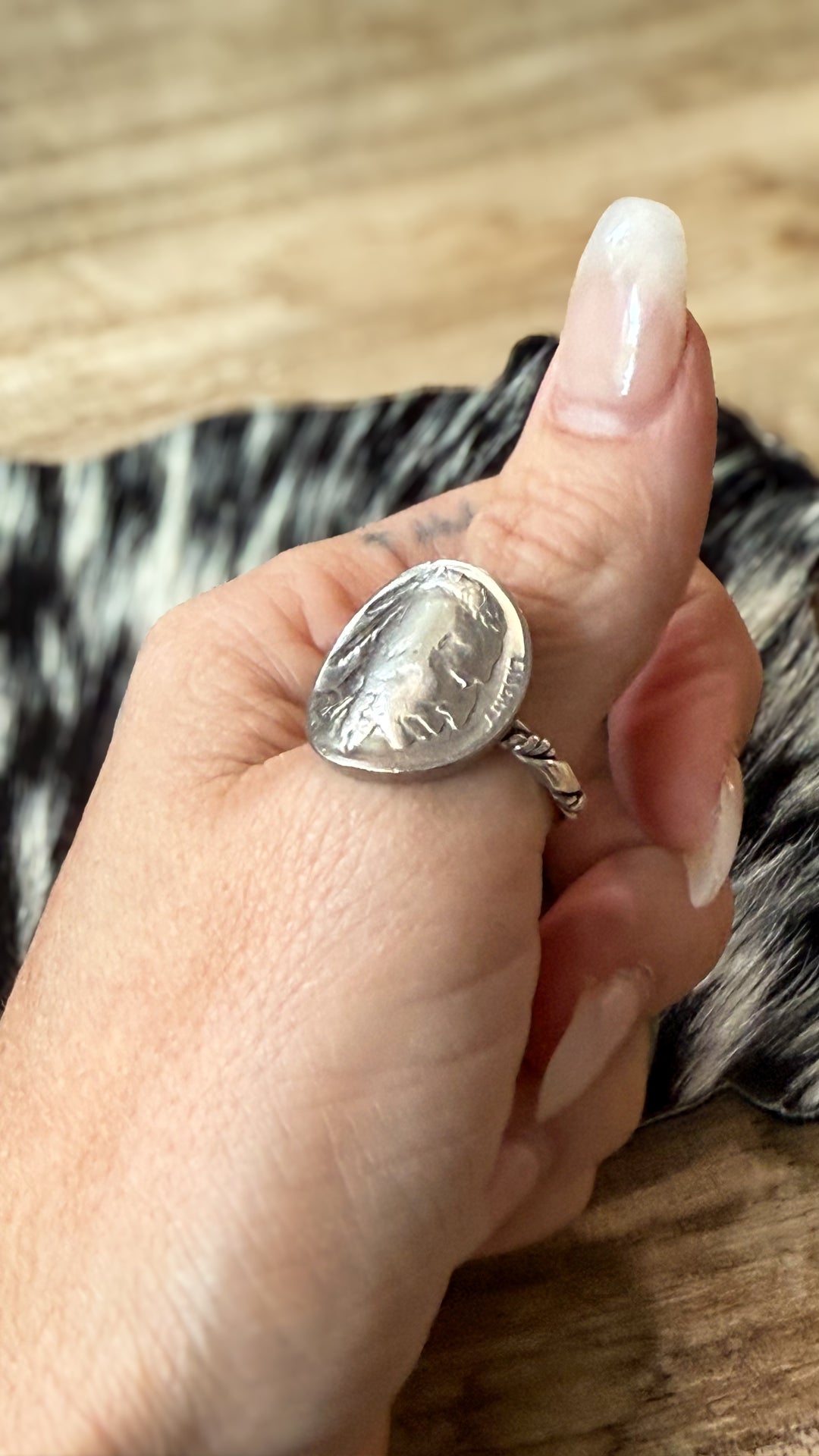 Vintage Buffalo Nickel Ring | Sterling Silver Twist Band | Handmade USA | Size 8