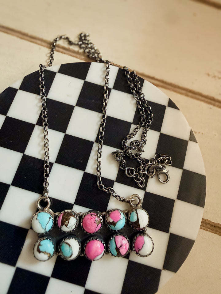 Cotton Candy Turquoise Bar Necklace | Sterling Silver 10-Stone Necklace