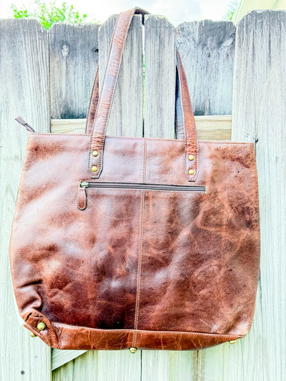The Trailmate: Cowhide & Tooled Leather Travel Tote