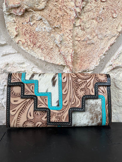 Two Step - Blue Mesa : Tooled Leather and Cowhide Wallet