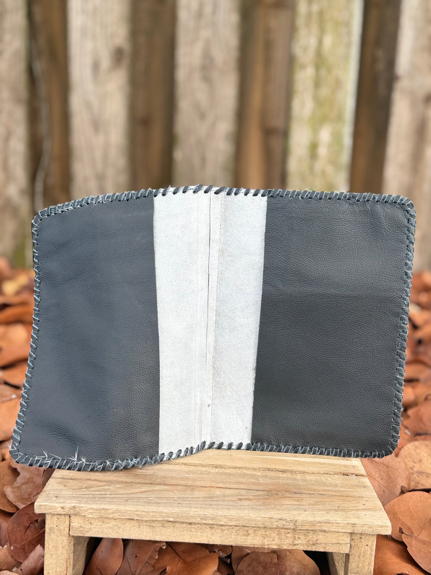 Black Leather & Cowhide Bible Cover – Handmade Western Book Sleeve for Large Bibles & Journals