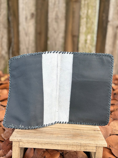 Black Leather & Cowhide Bible Cover – Handmade Western Book Sleeve for Large Bibles & Journals