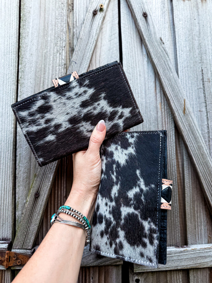Speed Check Wallet | Handcrafted Black and White Tooled Leather Checkered Wallet with Black and Grey Cowhide