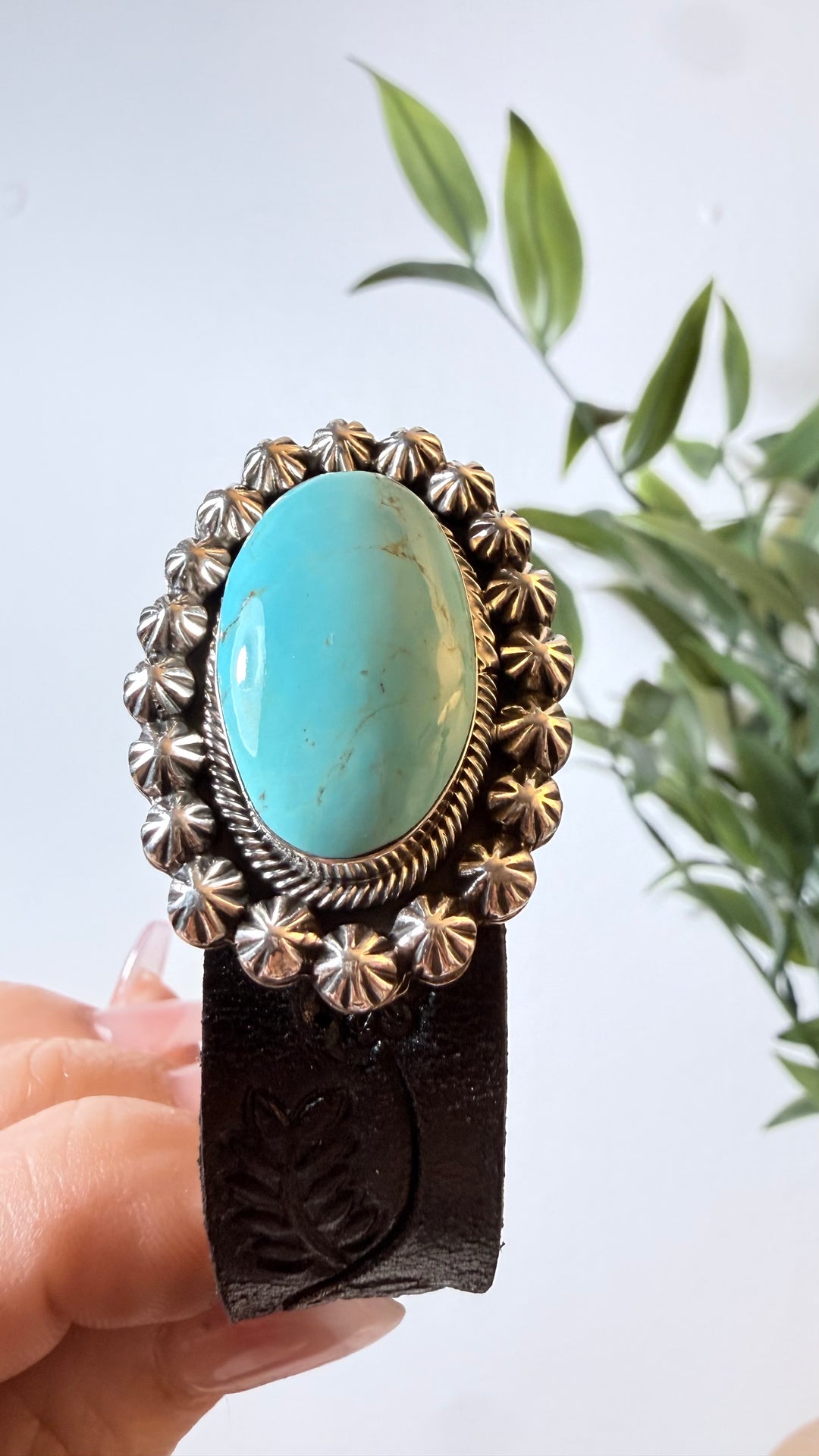 Suzanna Johnson Navajo Turquoise Sterling Silver & Leather Cuff | 5.75-6.5”