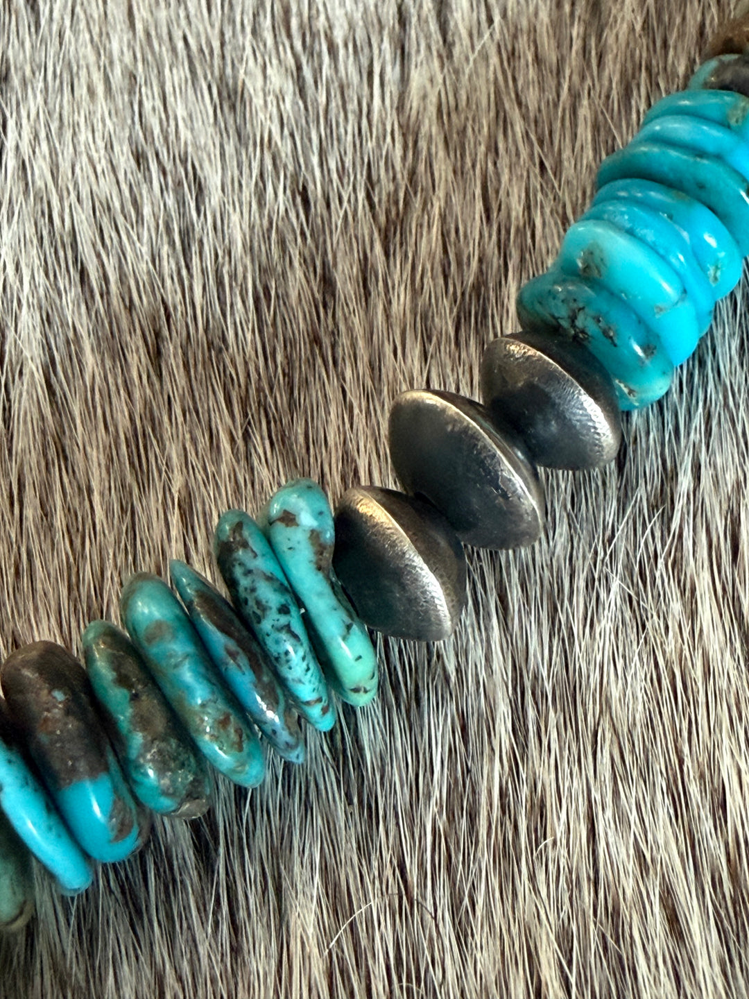 Navajo Turquoise Heishi & Sterling Silver Pearl Necklace – Handmade 19.5” – By Mason Lee