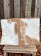 Tan Leather & Cowhide Bible Cover – Handmade Western Book Sleeve for Large Bibles & Notebooks