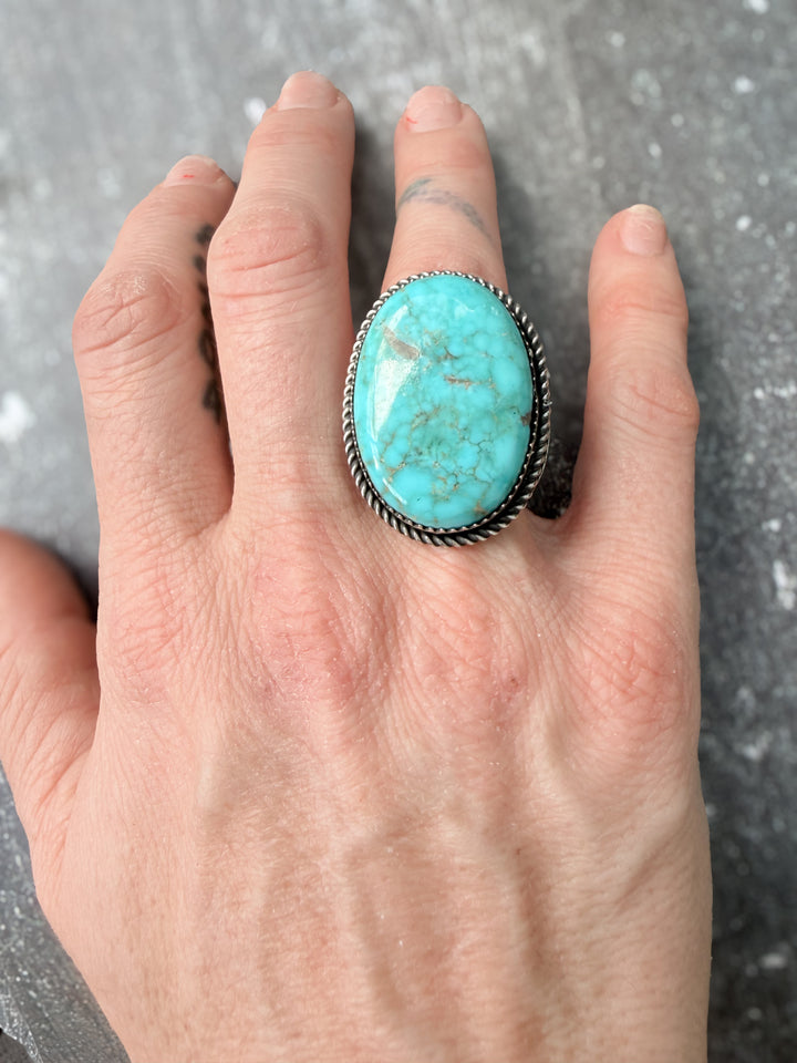 Tia Long Navajo Royston Turquoise Sterling Silver Statement Ring – Adjustable