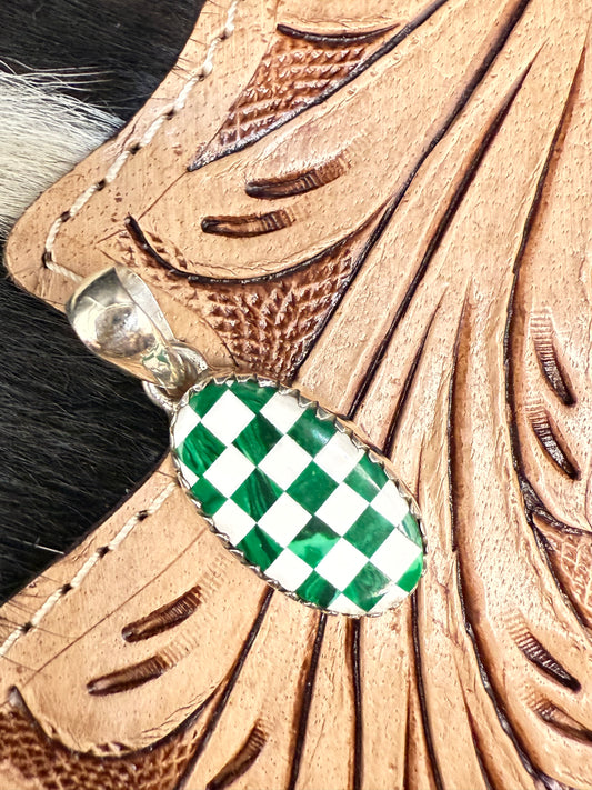 Checkerboard Malachite Pendant – Sterling Silver Artisan Piece