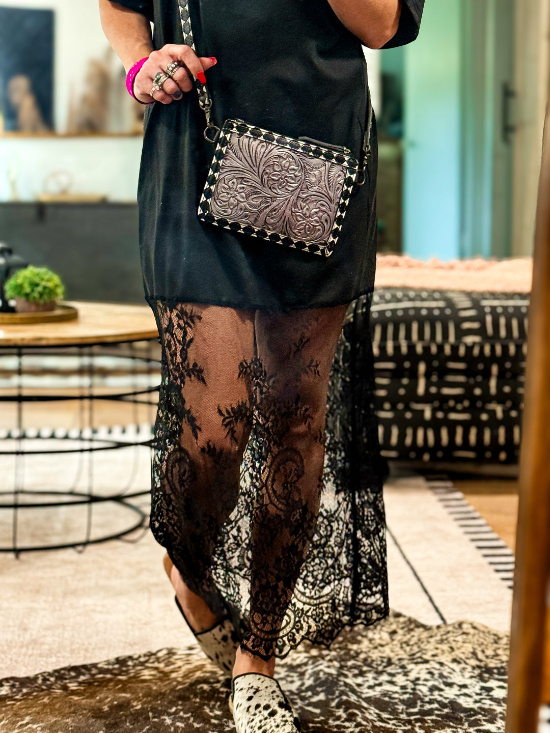 The Midnight Maverick | Hand-Tooled Leather Crossbody Clutch