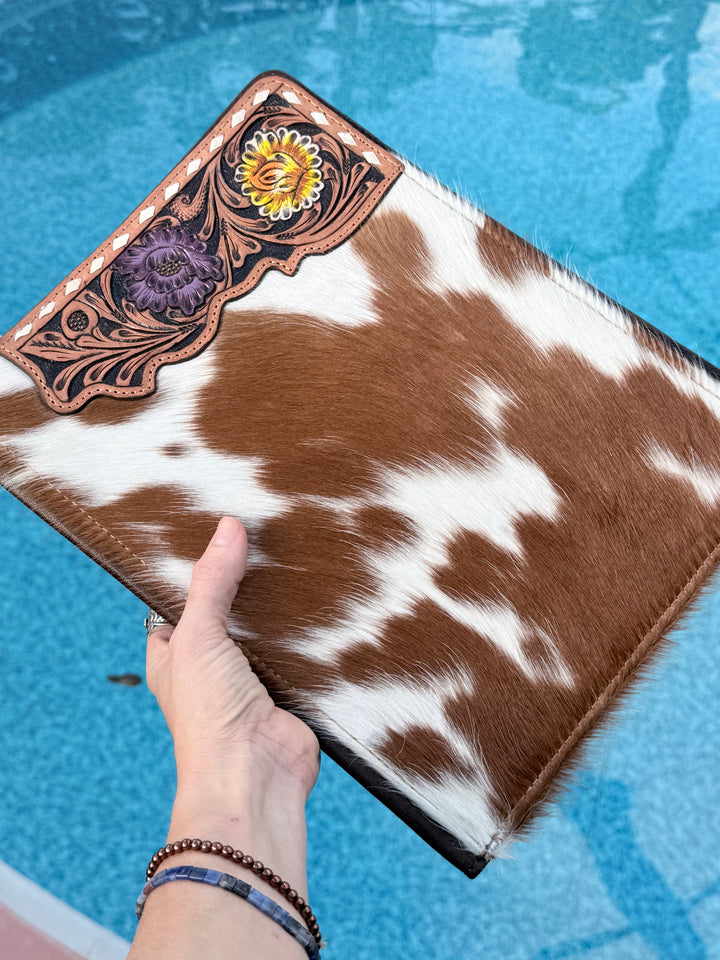 Wildflower Cowhide Padfolio | Tooled Leather Portfolio Organizer