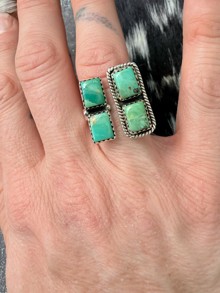 Four Stone Turquoise Floater Ring | Sterling Silver | Adjustable Size 7.5–10 | Handmade