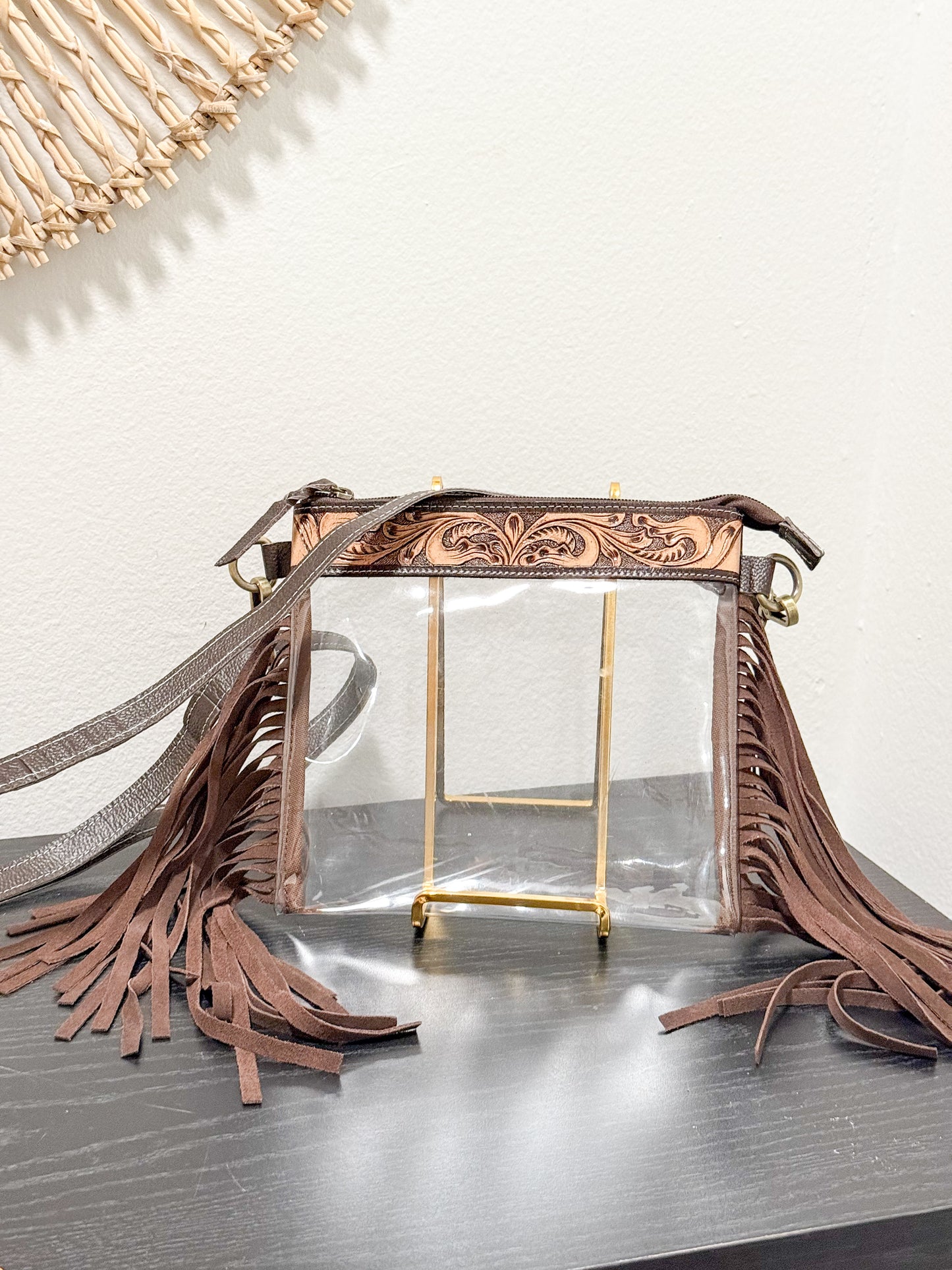 Clear / Tooled Leather Fringe Event Purse