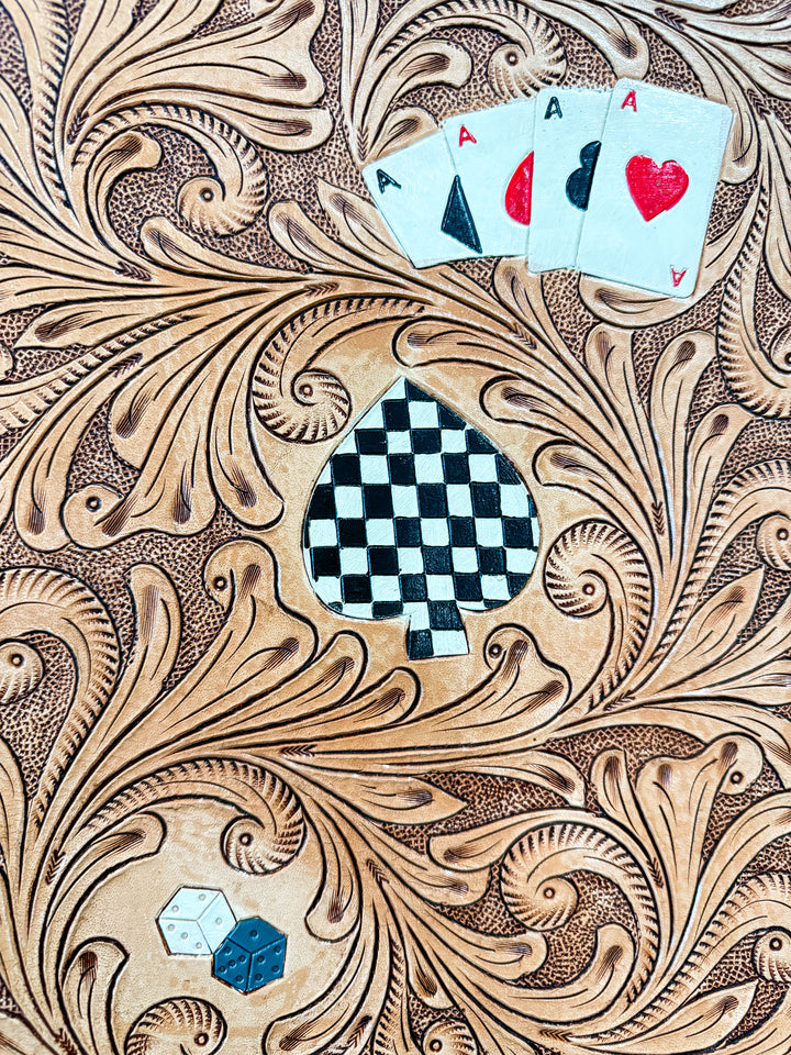 Adult Money Work Binder | Tooled Leather Western Zip Portfolio Organizer with Card Slots & Ring Binder