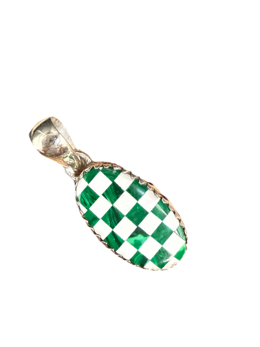 Checkerboard Malachite Pendant – Sterling Silver Artisan Piece