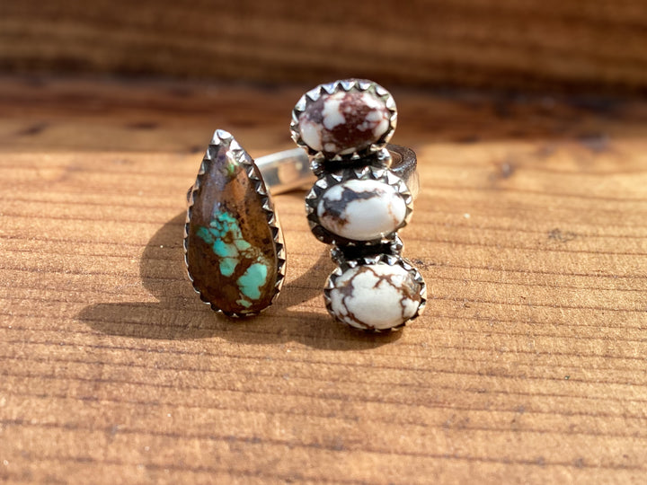 Sterling Silver Turquoise & Wild Horse Jasper Adjustable Ring – Southwestern Statement Floater Ring