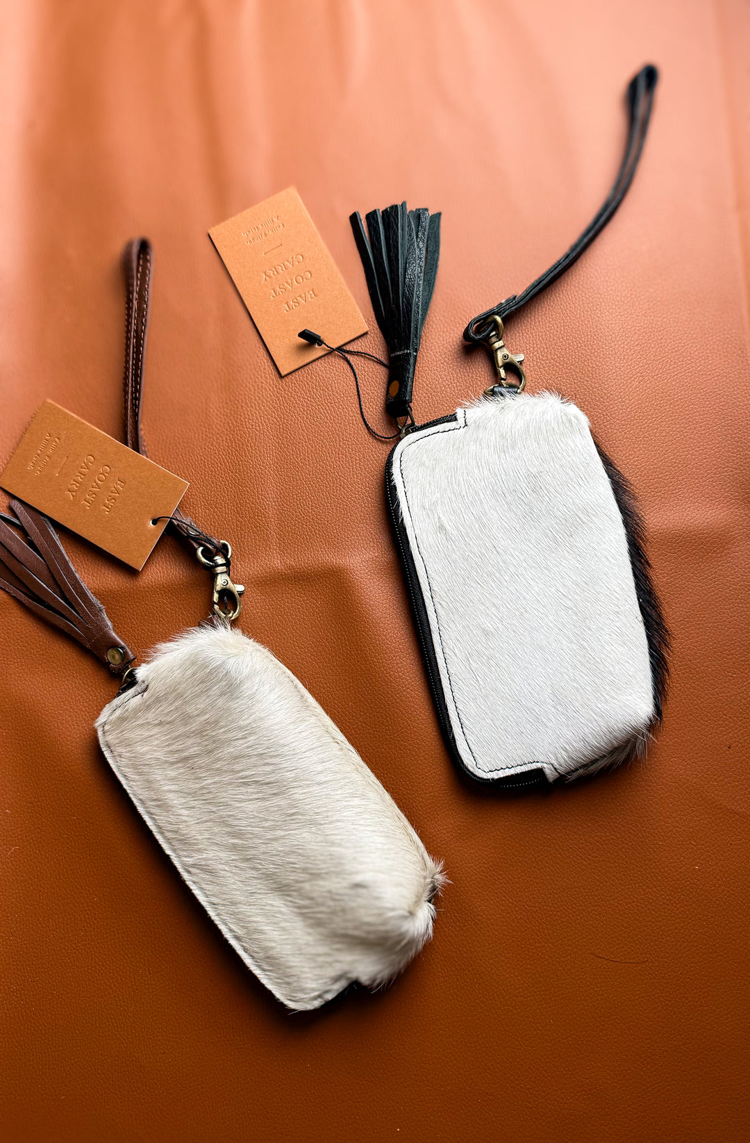 Genuine Cowhide Wristlet Pouch | Hair-On Hide Organizer with Tassel & Wrist Strap