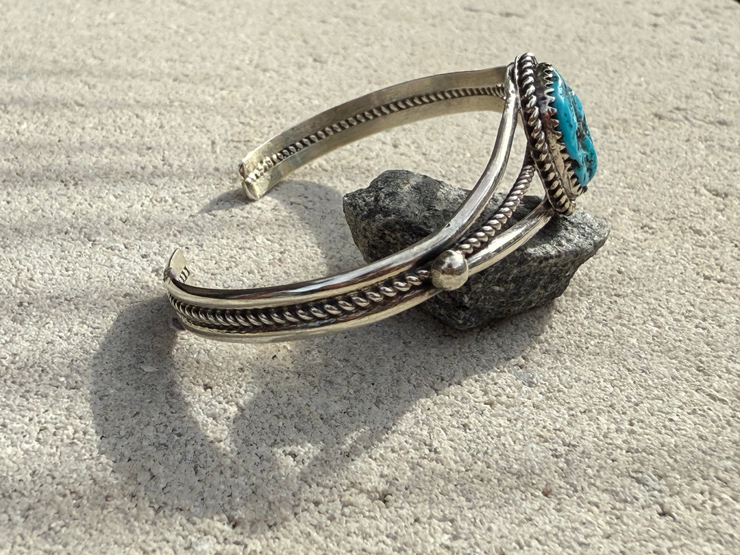 Navajo Handmade Sterling Silver and Turquoise Cuff 6.5” (with flex)