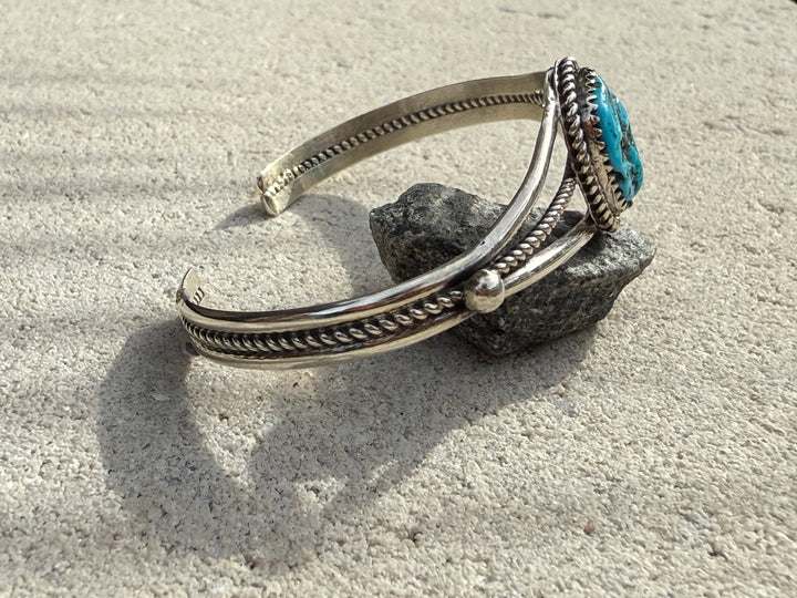 Navajo Handmade Sterling Silver and Turquoise Cuff 6.5” (with flex)
