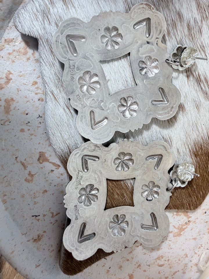 Leander Tahe Navajo Sterling Silver Repoussé Statement Earrings
