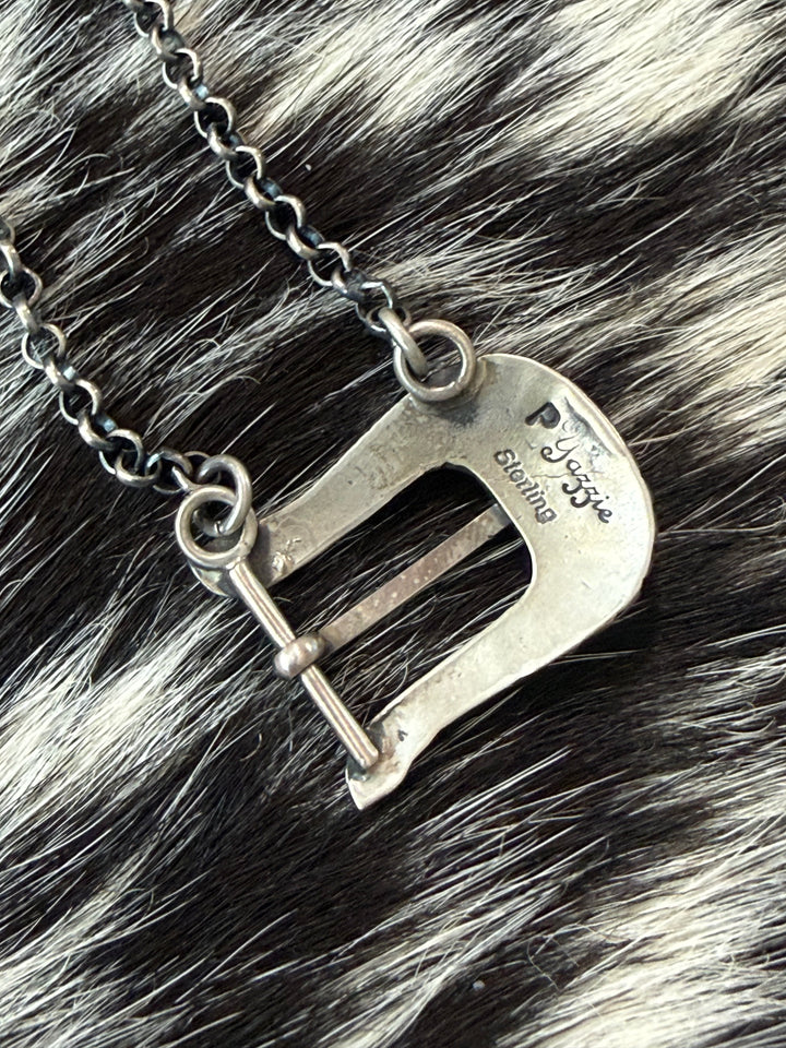 Navajo Pink Conch Belt Buckle Necklace by Patrick Yazzie | Sterling Silver | Handmade