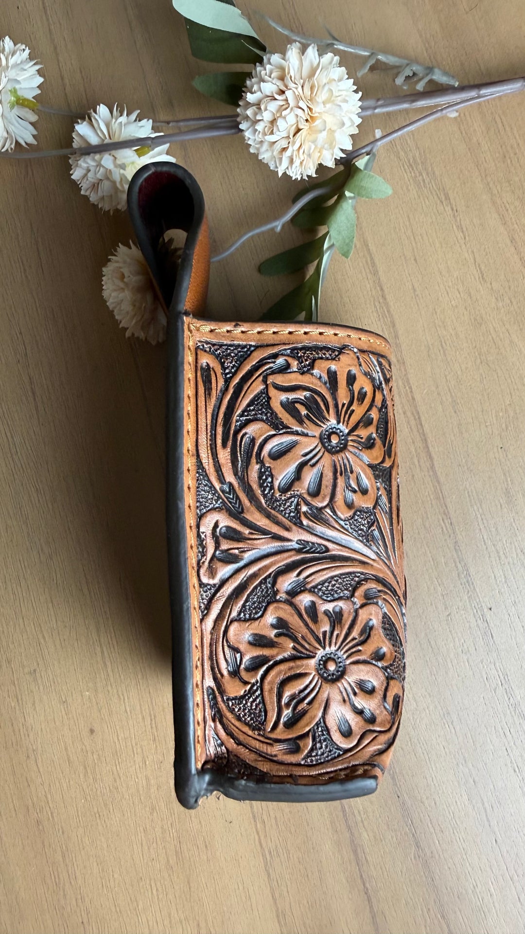 Tooled Leather Belt Drink Holster | Hands-Free Beverage Holder | Genuine Leather Festival, Market & Camping Cup Holder