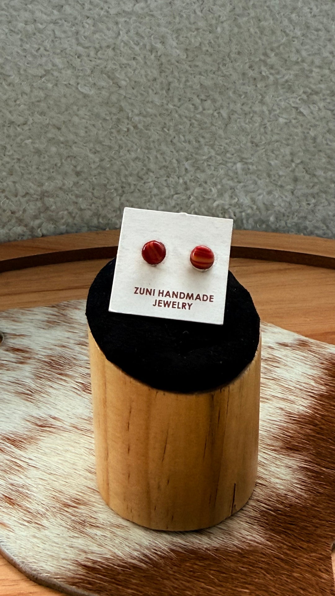 Zuni Handmade 4mm Spiny Oyster Stud Earrings | Sterling Silver | Small Native American Earrings