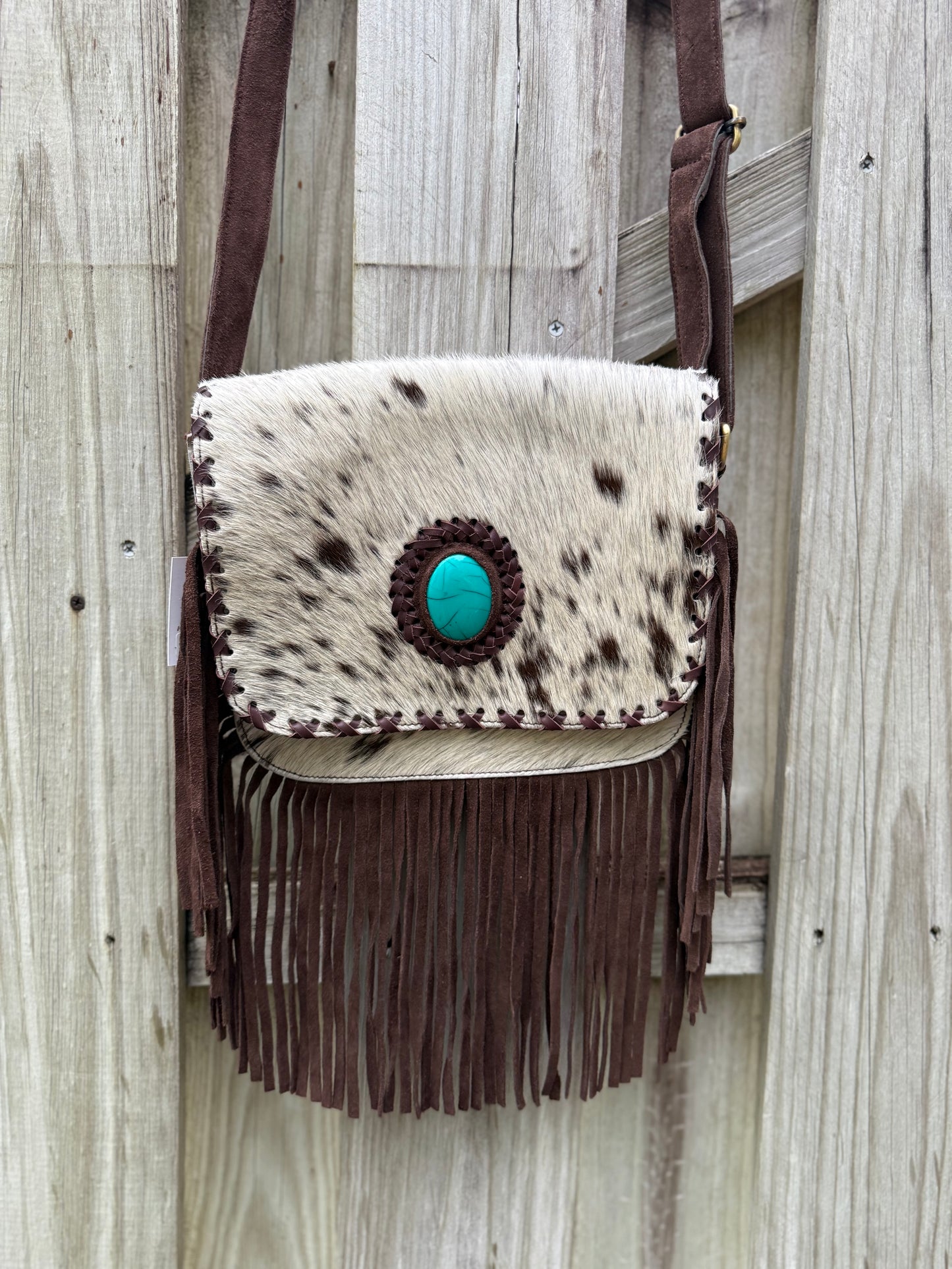 Southwestern Sunset : Suede and Cowhide Fringe Crossbody Purse
