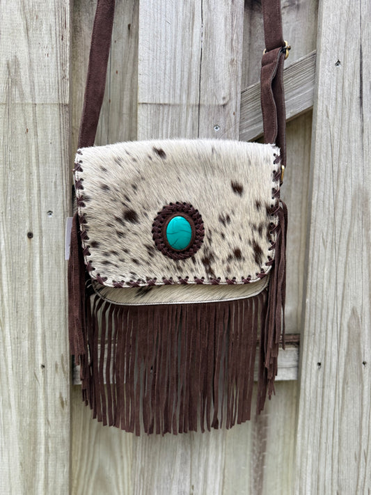 Southwestern Sunset : Suede and Cowhide Fringe Crossbody Purse