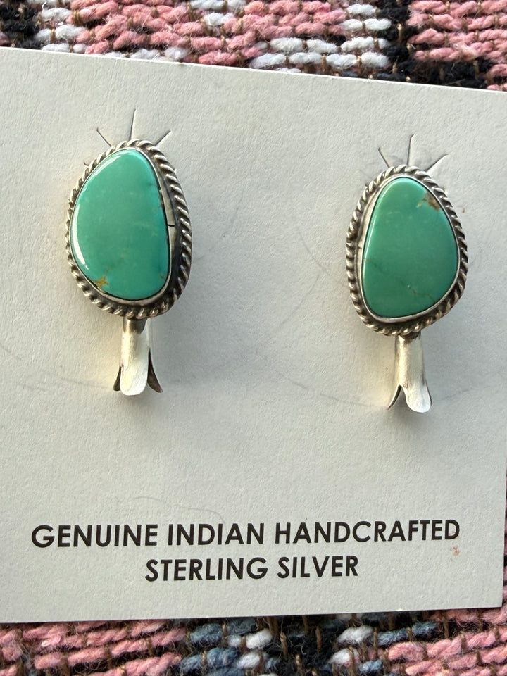 Kingman Turquoise Sterling Silver Blossom Earringa - Navajo Handmade by Donovan Nez