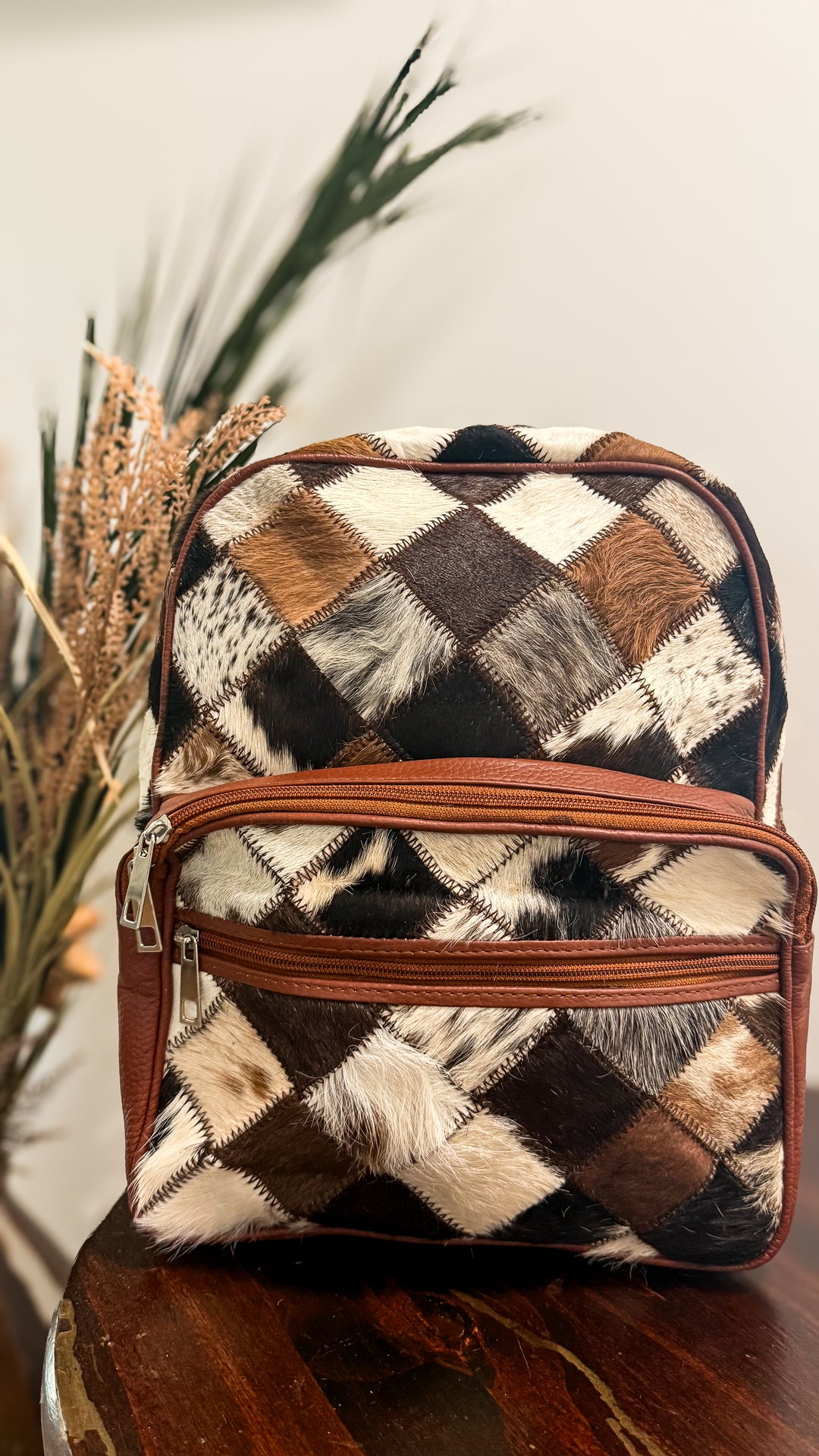 The Check Her Out Mini Backpack | Hair-on-Hide Patchwork Leather Mini Backpack